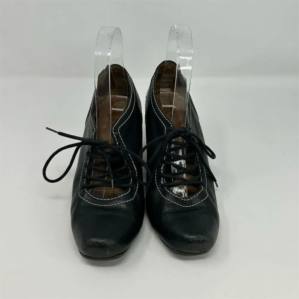 John Fluevog Women's Black Leather Lace-Up Heels Size 6.5 Formal Shoes Dressy